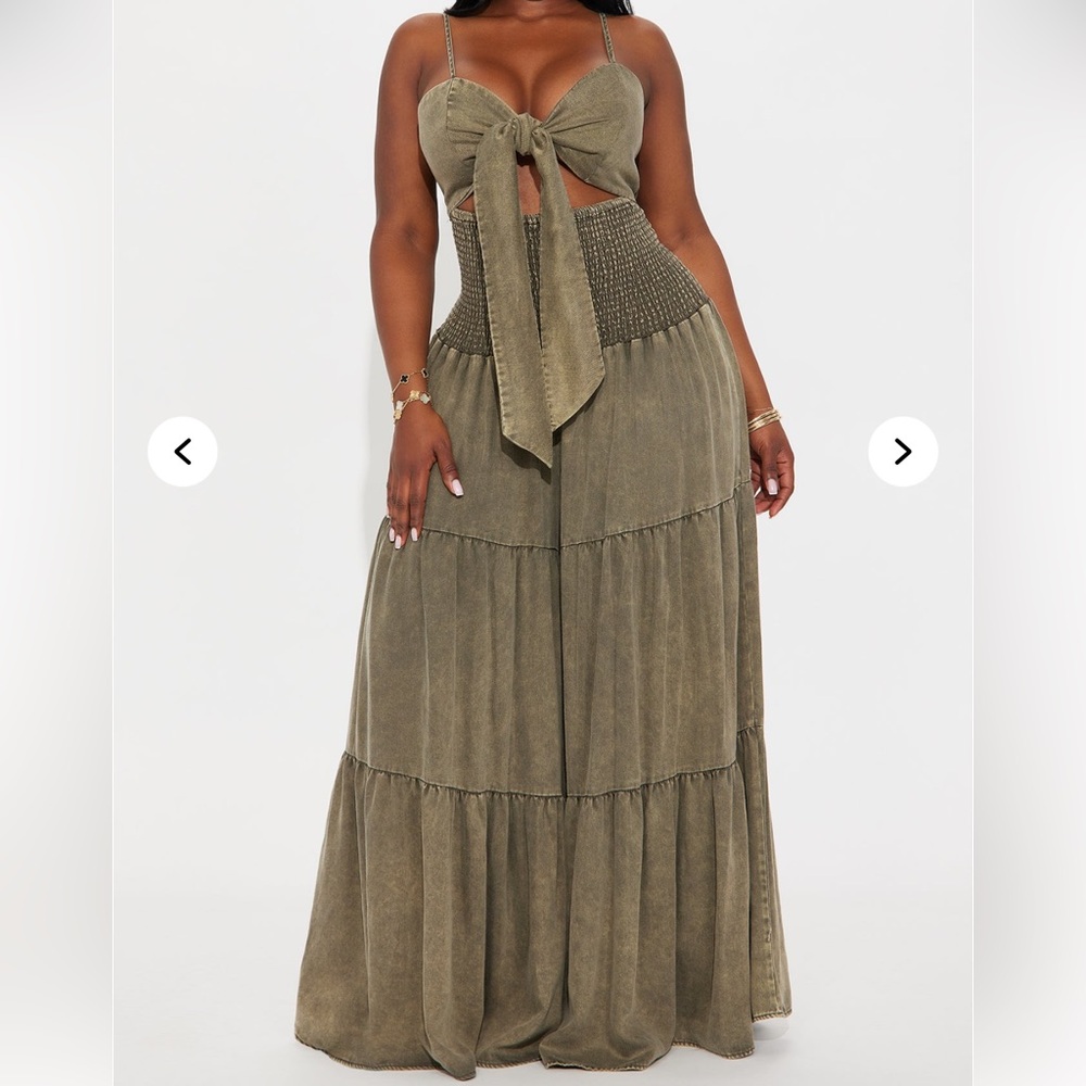 free spirit washed chambray jumpsuit - olive